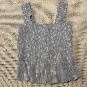 Lauren Conrad Blue and White Smocked Peplum Ruffle Top size M